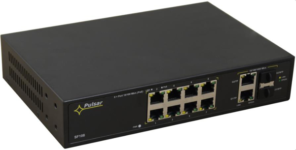 Kép Switch SFP PULSAR SF108-90W (2x 10/100/1000Mbps, 8x 10/100Mbps)