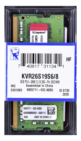Kép Kingston Technology ValueRAM KVR26S19S6/8 memory module 8 GB 1 x 8 GB DDR4 2666 MHz