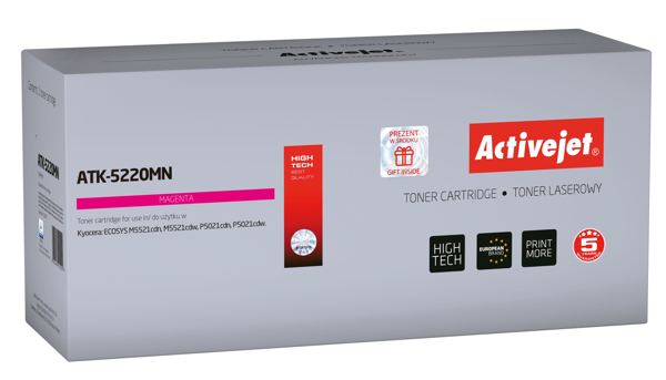 Kép Activejet ATK-5220MN replacement Kyocera TK-5220M, Compatible, page yield: 1200 pages, Printing colours: Magenta. 5 years warranty