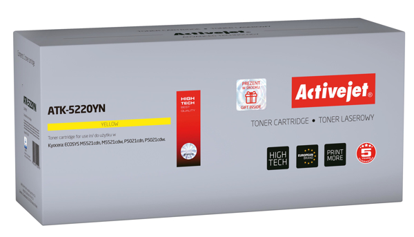 Kép Activejet ATK-5220YN replacement Kyocera TK-5220M, Compatible, page yield: 1200 pages, Printing colours: Yellow. 5 years warranty