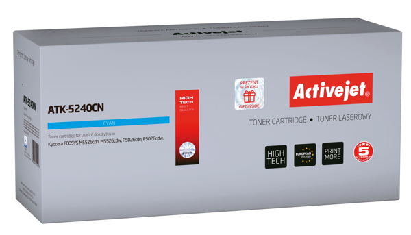 Kép Activejet ATK-5240CN toner replacement Kyocera TK-5240C, Compatible, page yield: 3000 pages, Printing colours: Cyan. 5 years warranty