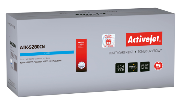 Kép Activejet ATK-5280CN toner replacement Kyocera TK-5280C, Compatible, page yield: 11000 pages, Printing colours: Cyan. 5 years warranty