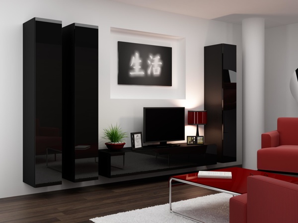 Kép Cama Living room cabinet set VIGO 1 black/black gloss