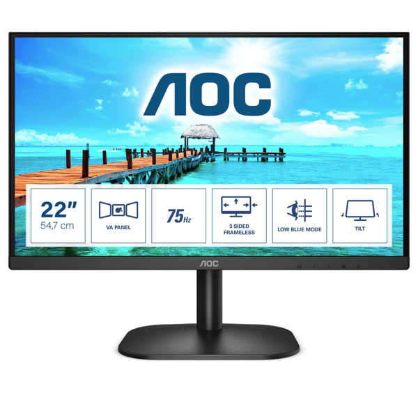 Kép AOC B2 22B2H/EU LED display 54.6 cm (21.5) 1920 x 1080 pixels Full HD Black (22B2H/EU)