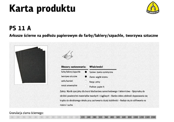 Kép KLINGSPOR ABRASIVE SHEETS ON A PAPER SUBSTRATE 230mm x 280mm PS11A WET gr.1000 /50 db (11892)