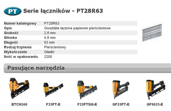 Kép BOSTITCH NAILS PT 33` 2.8 x 63mm RING 2200 Db. (PT28R63)