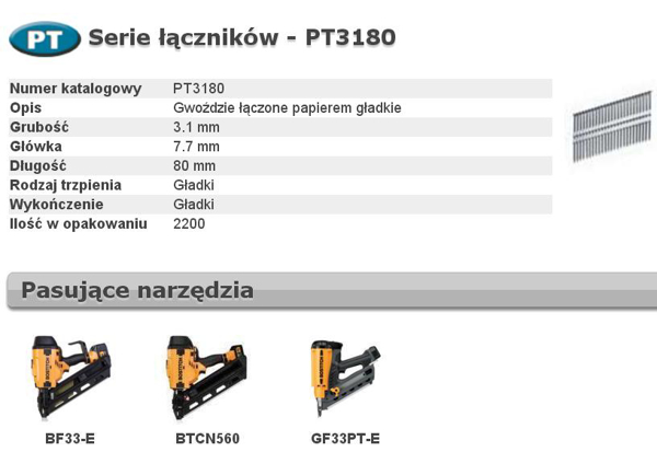 Kép BOSTITCH NAILS PT 33` 3,1 x 80mm 2200 Db. (PT3180)