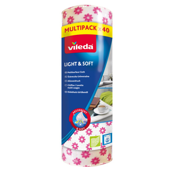 Kép Multisurface cloth Vileda Light & Soft in roll 40 pcs (white with flowers) (159516)