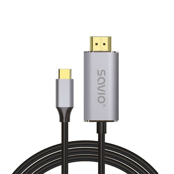 Kép USB-C to HDMI 2.0B cable, 2m, silver / black, gold tips, SAVIO CL-171 (CL-171)