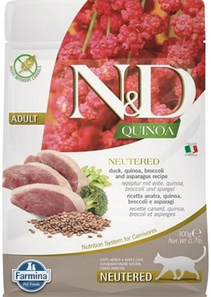 Kép FARMINA N&D Quinoa Cat Duck, Broccoli, Asparagus Neutered Adult - dry cat food - 300 g (PND0030055)