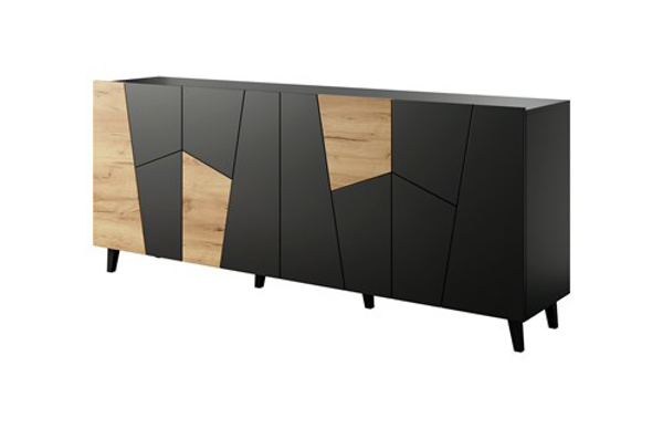 Kép ETNA chest of drawers 200x42x82 black matt + oak craft (ETNA KOM200 CR)