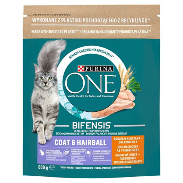 Kép Purina ONE COAT & HAIRBALL RICH IN CHICKEN cats dry food 800 g Adult