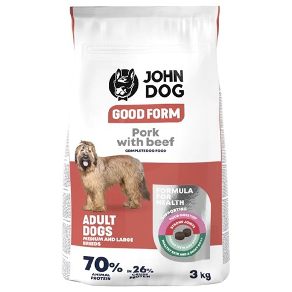 Kép JOHN DOG Good Form Adult Medium and Large Breeds Pork and Beef - Dry Dog Food - 3 kg