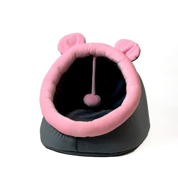 Kép GoGift doghouse with ears lair 40 x 45 x 34 cm graphite-pink