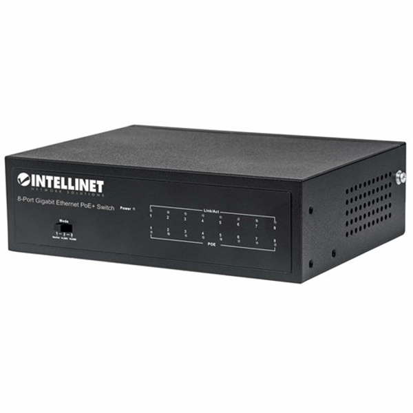 Kép Intellinet 8-Port Gigabit Ethernet PoE+ Switch, IEEE 802.3at/af Power over Ethernet (PoE+/PoE) Compliant, 60 W, Desktop (Euro 2-pin plug)
