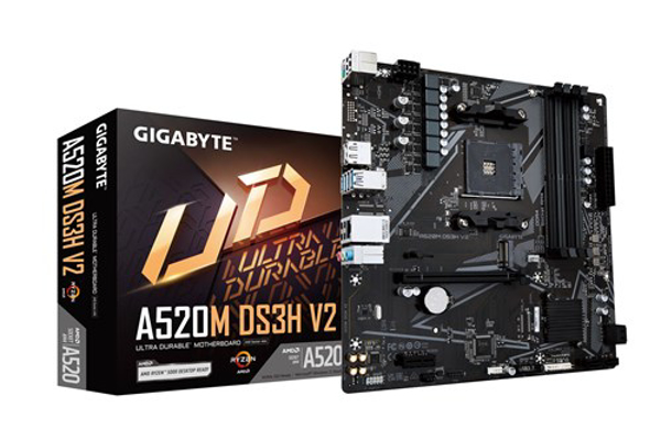 Kép Gigabyte A520M DS3H V2 Alaplap - Supports AMD Ryzen 5000 Series AM4 CPUs, up to 4733MHz DDR4 (OC), PCIe 3.0 x16, GbE LAN, USB 3.2 Gen 1 (A520M DS3H V2)