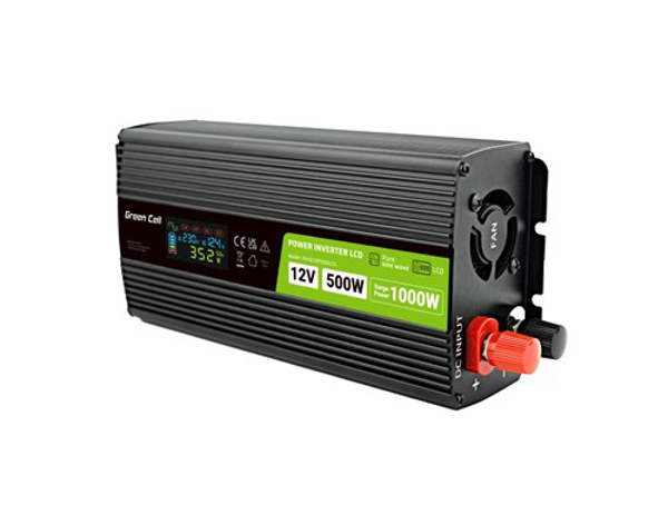 Kép Green Cell PowerInverter LCD 12V 500W/10000W car inverter with display - pure sine wave (INVGC12P500LCD)